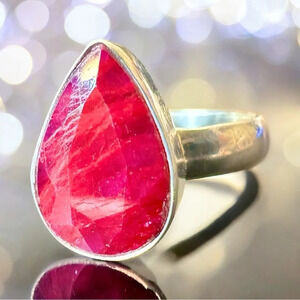 Faceted Raw Ruby Sterling Silver Ring (Sz 6)